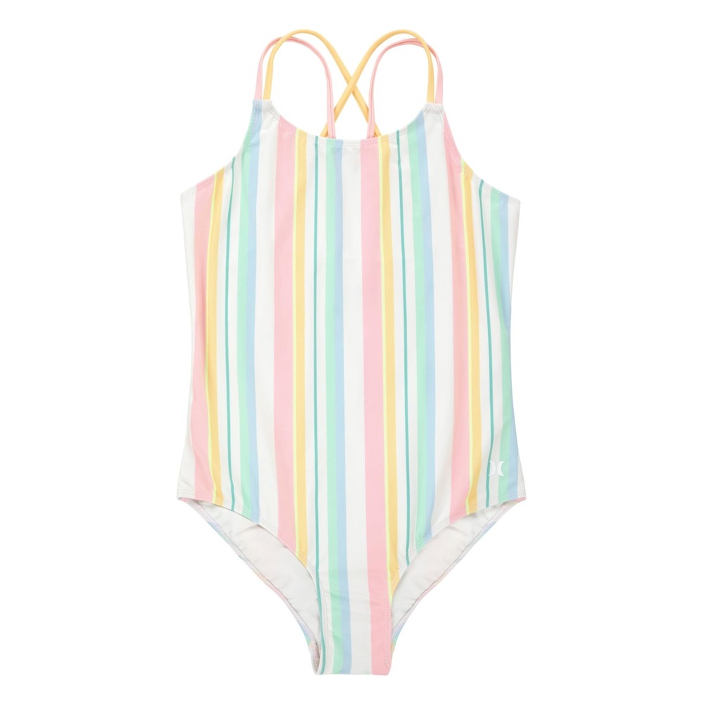 NWT Hurley Girls One Piece Swimsuit Pale Ivory Multi Stripe Size 10